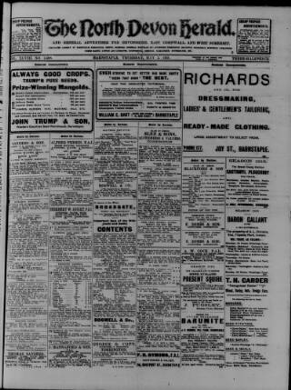 cover page of North Devon Herald published on May 2, 1918