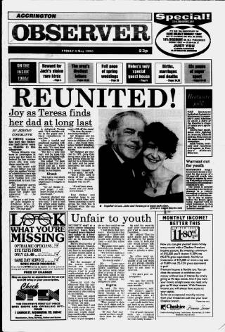 cover page of Accrington Observer and Times published on May 4, 1990