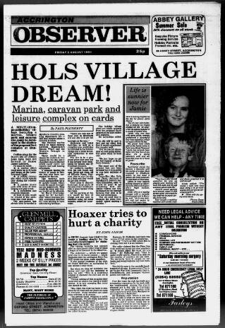 cover page of Accrington Observer and Times published on August 2, 1991