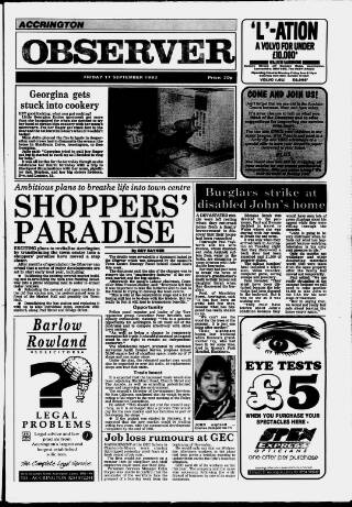 cover page of Accrington Observer and Times published on September 17, 1993