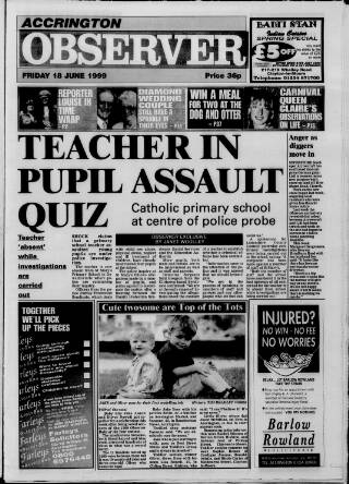 cover page of Accrington Observer and Times published on June 18, 1999