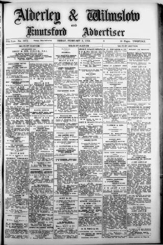 cover page of Alderley & Wilmslow Advertiser published on February 2, 1951