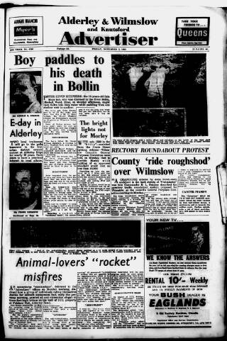 cover page of Alderley & Wilmslow Advertiser published on November 2, 1962