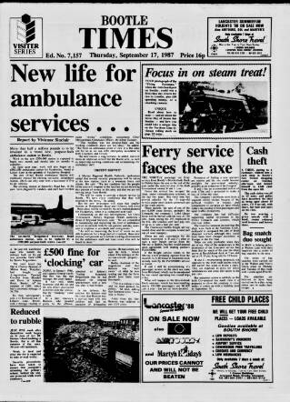 cover page of Bootle Times published on September 17, 1987