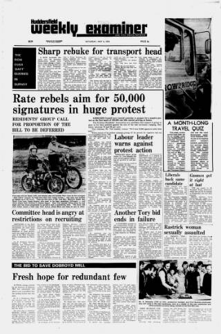 cover page of Huddersfield and Holmfirth Examiner published on May 4, 1974