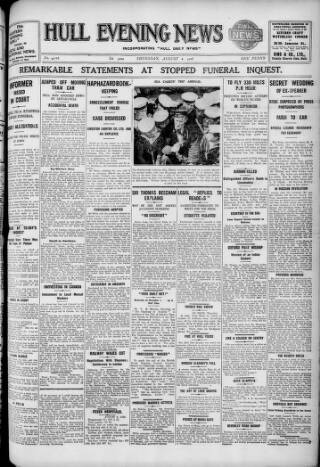 cover page of Hull Daily News published on August 2, 1928