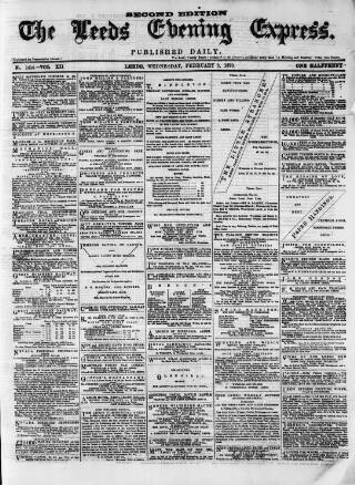 cover page of Leeds Evening Express published on February 2, 1870