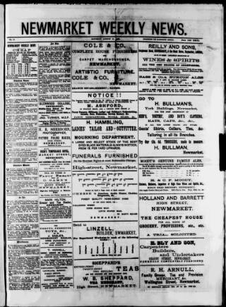 cover page of Newmarket Weekly News published on August 31, 1889