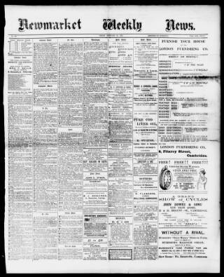 cover page of Newmarket Weekly News published on February 25, 1898