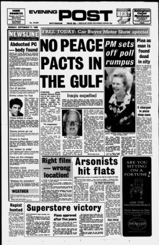 cover page of Nottingham Evening Post published on September 17, 1990