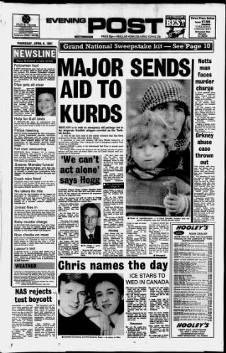 cover page of Nottingham Evening Post published on April 4, 1991