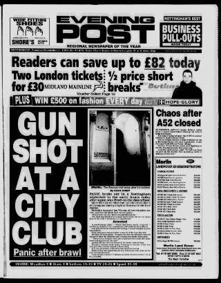 cover page of Nottingham Evening Post published on November 2, 1999