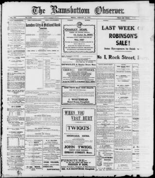 cover page of Ramsbottom Observer published on February 2, 1912