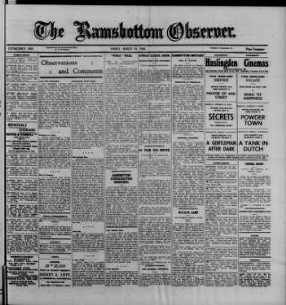 cover page of Ramsbottom Observer published on March 19, 1943