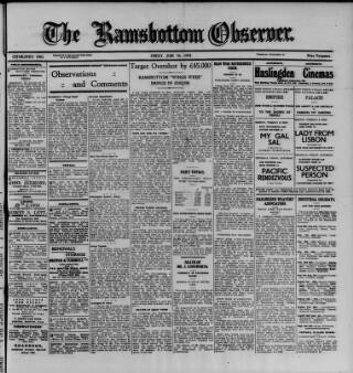 cover page of Ramsbottom Observer published on June 18, 1943