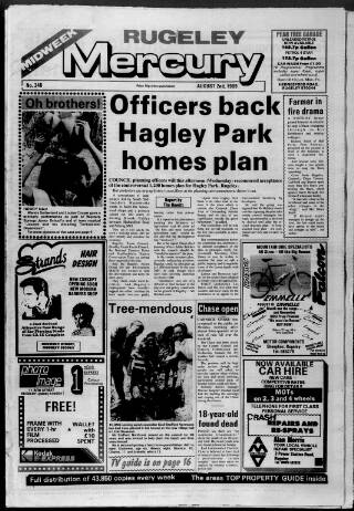 cover page of Rugeley Mercury published on August 2, 1989