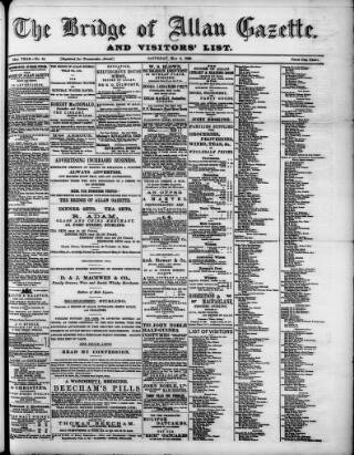 cover page of Bridge of Allan Gazette published on May 2, 1896