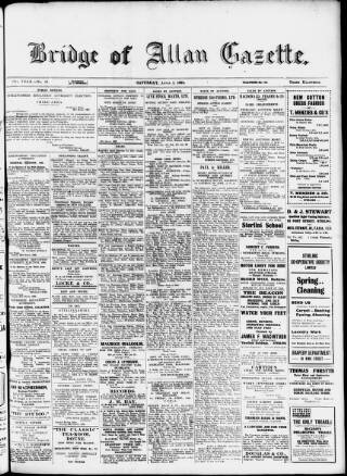cover page of Bridge of Allan Gazette published on April 1, 1922