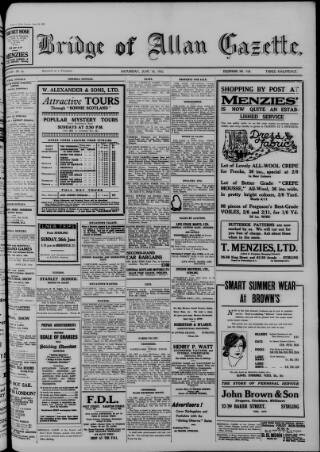 cover page of Bridge of Allan Gazette published on June 18, 1932