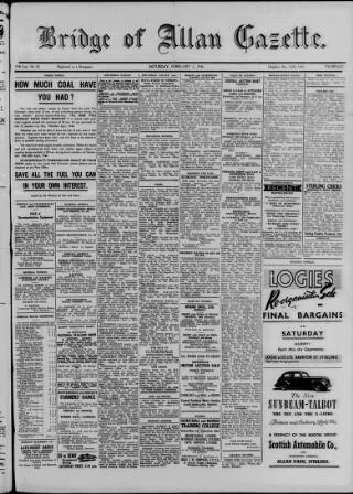 cover page of Bridge of Allan Gazette published on February 2, 1946