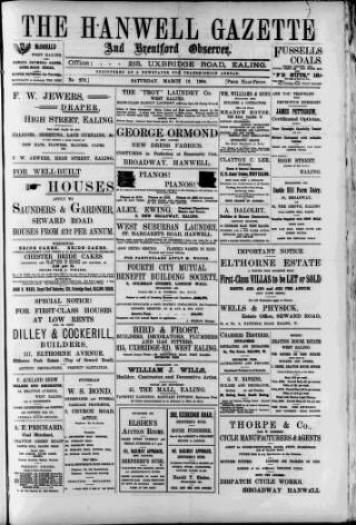 cover page of Hanwell Gazette and Brentford Observer published on March 19, 1904