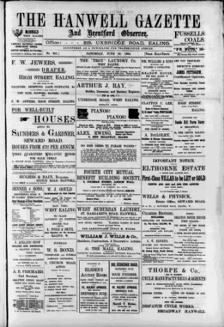 cover page of Hanwell Gazette and Brentford Observer published on June 18, 1904