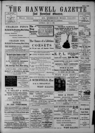 cover page of Hanwell Gazette and Brentford Observer published on May 2, 1908