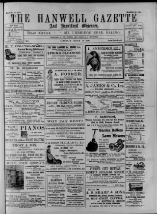 cover page of Hanwell Gazette and Brentford Observer published on March 19, 1910
