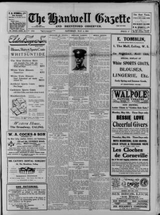 cover page of Hanwell Gazette and Brentford Observer published on May 4, 1918