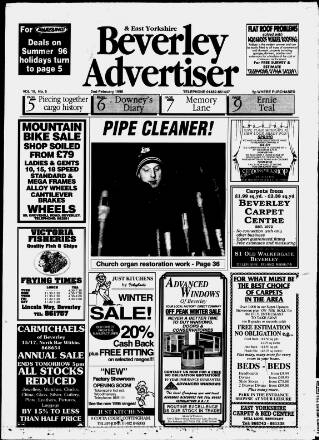 cover page of Beverley Advertiser published on February 2, 1996