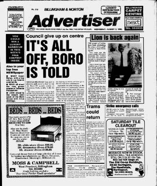 cover page of Billingham & Norton Advertiser published on August 2, 1989