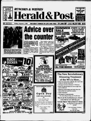 cover page of Runcorn & Widnes Herald & Post published on August 2, 1991