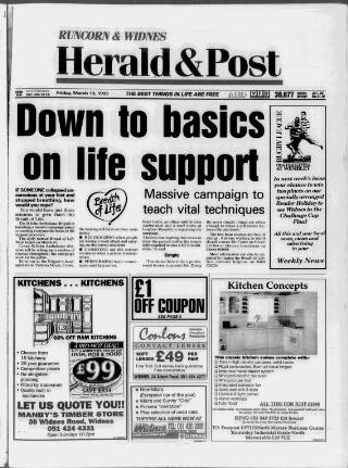 cover page of Runcorn & Widnes Herald & Post published on March 19, 1993