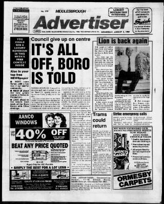 cover page of Middlesbrough Herald & Post published on August 2, 1989
