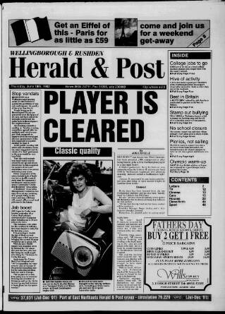cover page of Wellingborough & Rushden Herald & Post published on June 18, 1992