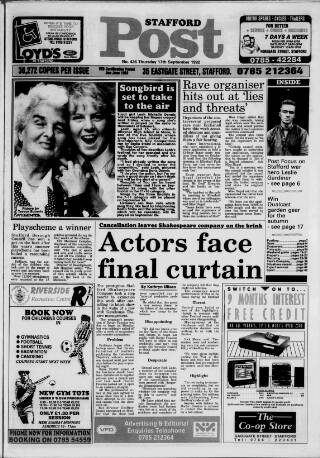 cover page of Stafford Post published on September 17, 1992