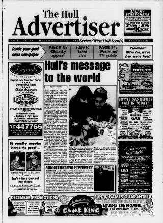 cover page of West Hull Advertiser published on November 25, 1998