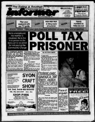 cover page of Ealing & Southall Informer published on August 2, 1991