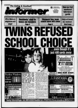 cover page of Ealing & Southall Informer published on September 17, 1993