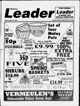 cover page of Walton & Weybridge Leader published on April 16, 1998