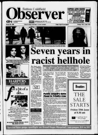cover page of Sutton Coldfield Observer published on June 18, 1993