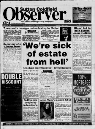 cover page of Sutton Coldfield Observer published on September 17, 1999