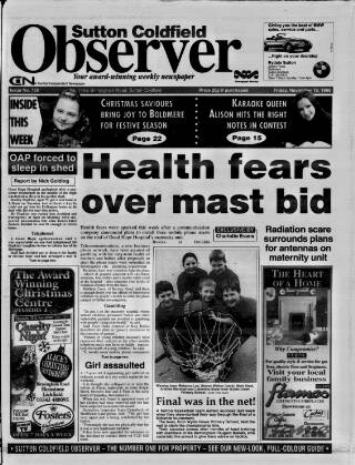 cover page of Sutton Coldfield Observer published on November 19, 1999