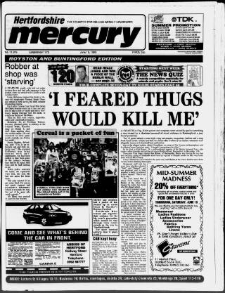cover page of Royston and Buntingford Mercury published on June 18, 1993