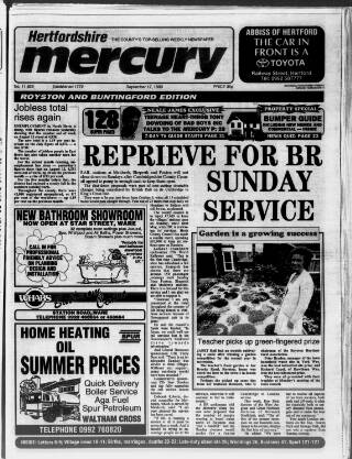 cover page of Royston and Buntingford Mercury published on September 17, 1993