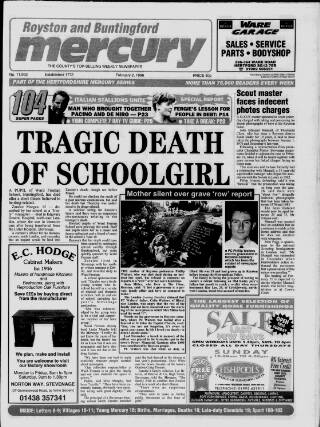 cover page of Royston and Buntingford Mercury published on February 2, 1996