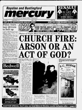 cover page of Royston and Buntingford Mercury published on May 2, 1997