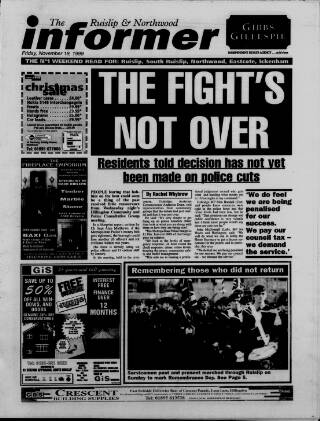 cover page of Ruislip & Northwood Informer published on November 19, 1999