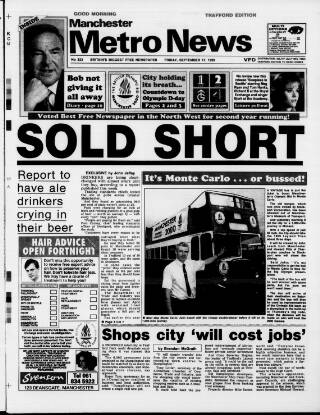 cover page of Manchester Metro News published on September 17, 1993