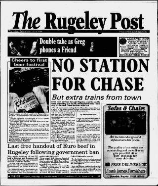 cover page of Rugeley Post published on September 17, 1998